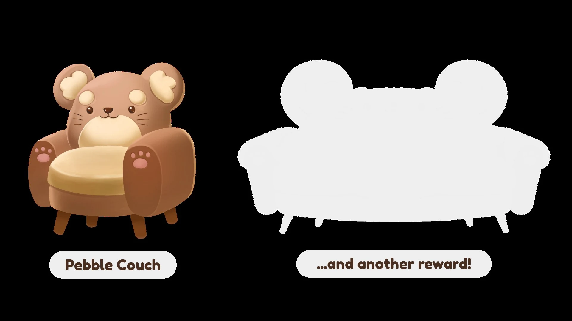 Pebble Couch demo reward render beside unrevealed reward silhouette